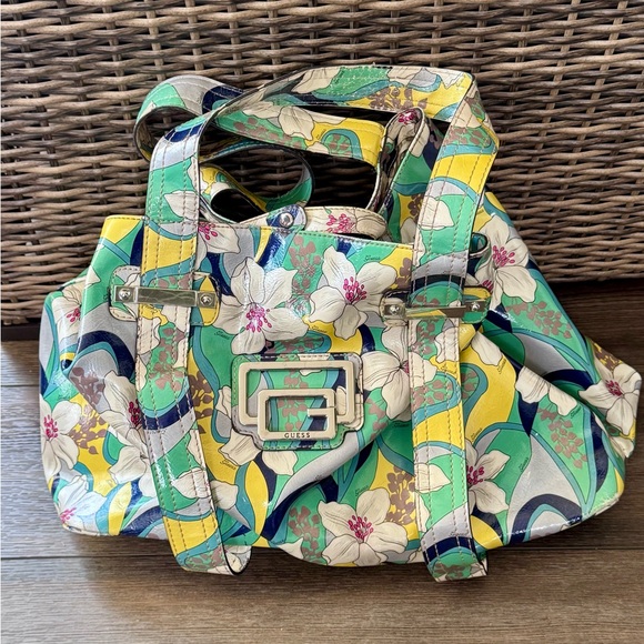 Guess Women's Floral Shoulder Bag Tote vintage Y2K- Green, Yellow, Blue - Picture 3 of 15